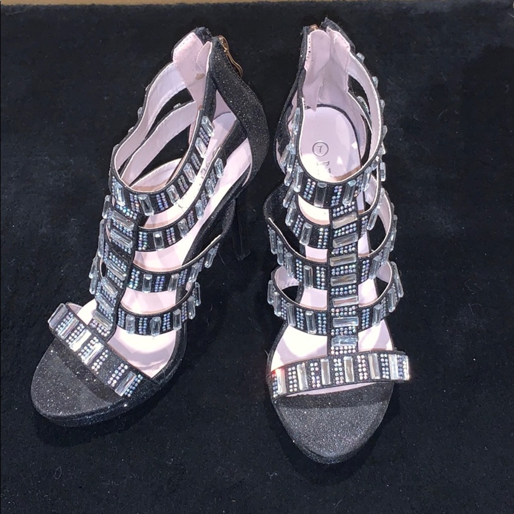 Black sparkly gemstone heels